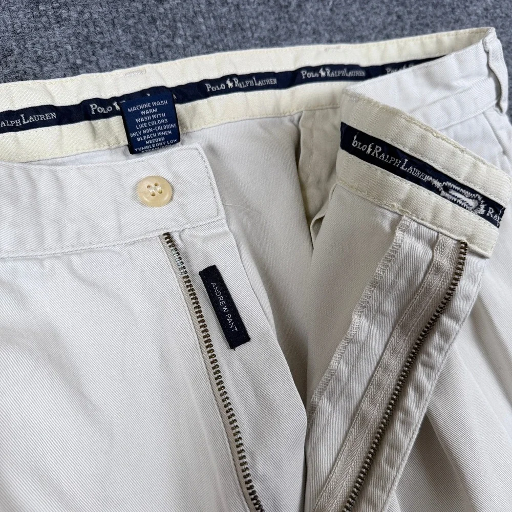 Vintage Polo Ralph Lauren Andrew Pants Mens 34x30 Beige Pleated Chino 90s